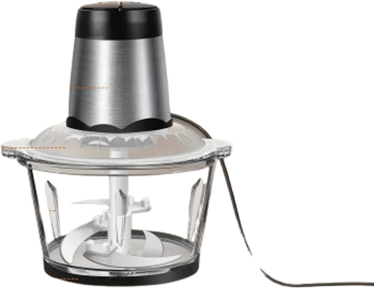 Velori Keukenmachine 2L - Elektrische Hakmolen - Vleesmolen - Groentehakker - Fruit Hakker - 300W Foodprocessor - 2 Snelheden - 4 RVS Messen - Glazen Mengkom
