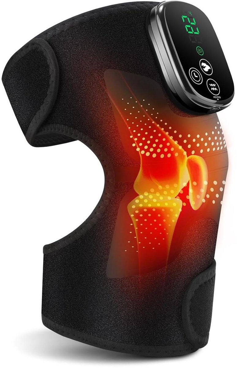 Verwarmende Kniebandage - Knieverwarmer Brace - Spierherstel Bevorderen - Met Ingebouwde Massage - Verstelbaar - Zwart