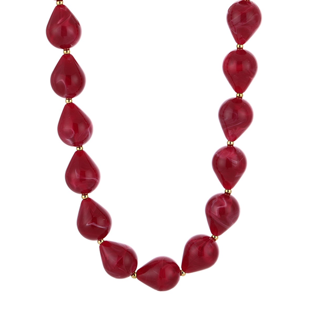 Gevormde Kralenketting met Tussenbolletjes – Kralen Ketting – RVS - Donker Rood
