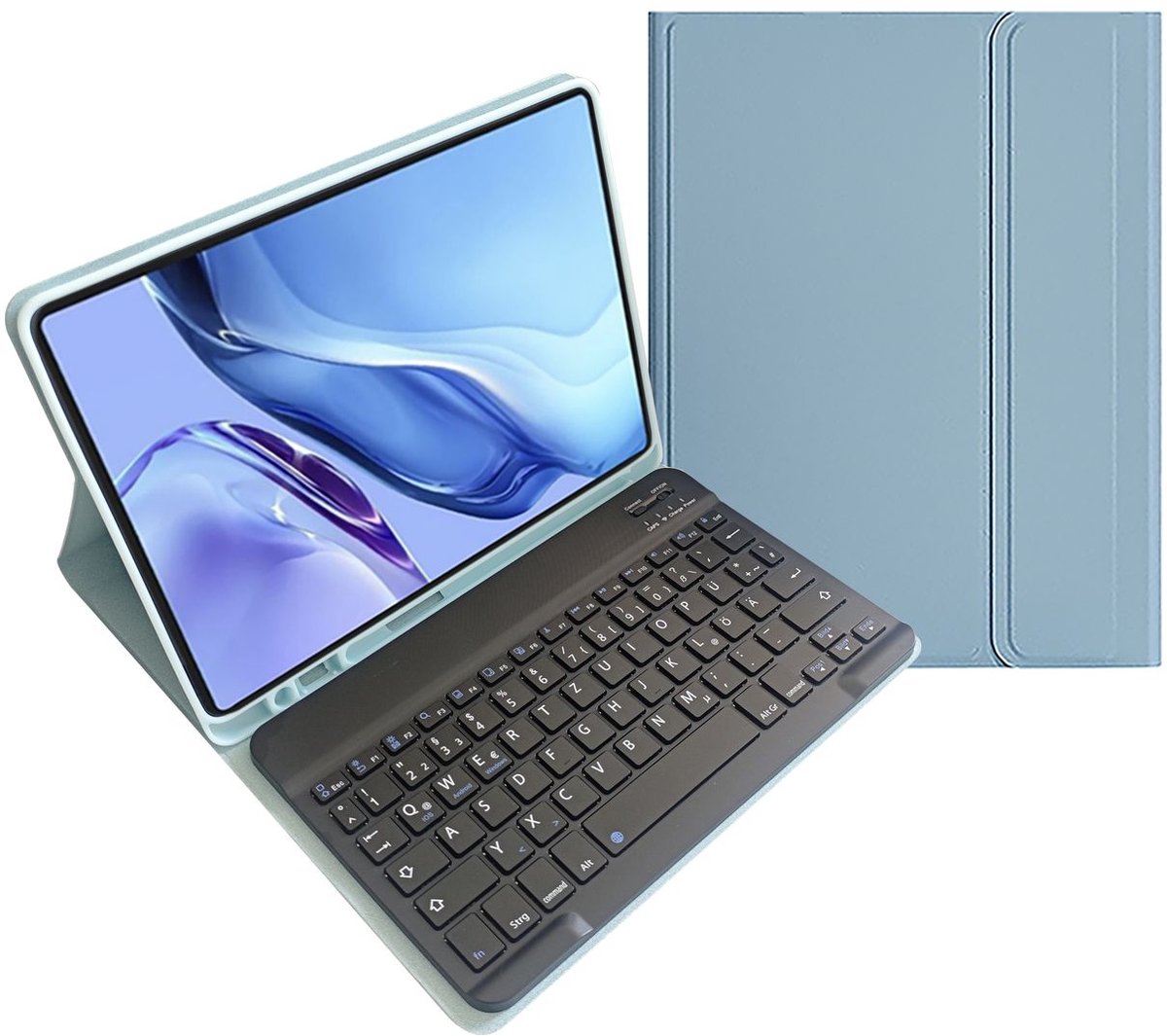 Mobigear Tablethoes geschikt voor Apple iPad Pro 11 Inch (2025) Hoes | Mobigear Keys QWERTZ Bluetooth Toetsenbord Bookcase + Stylus Houder - Blauw