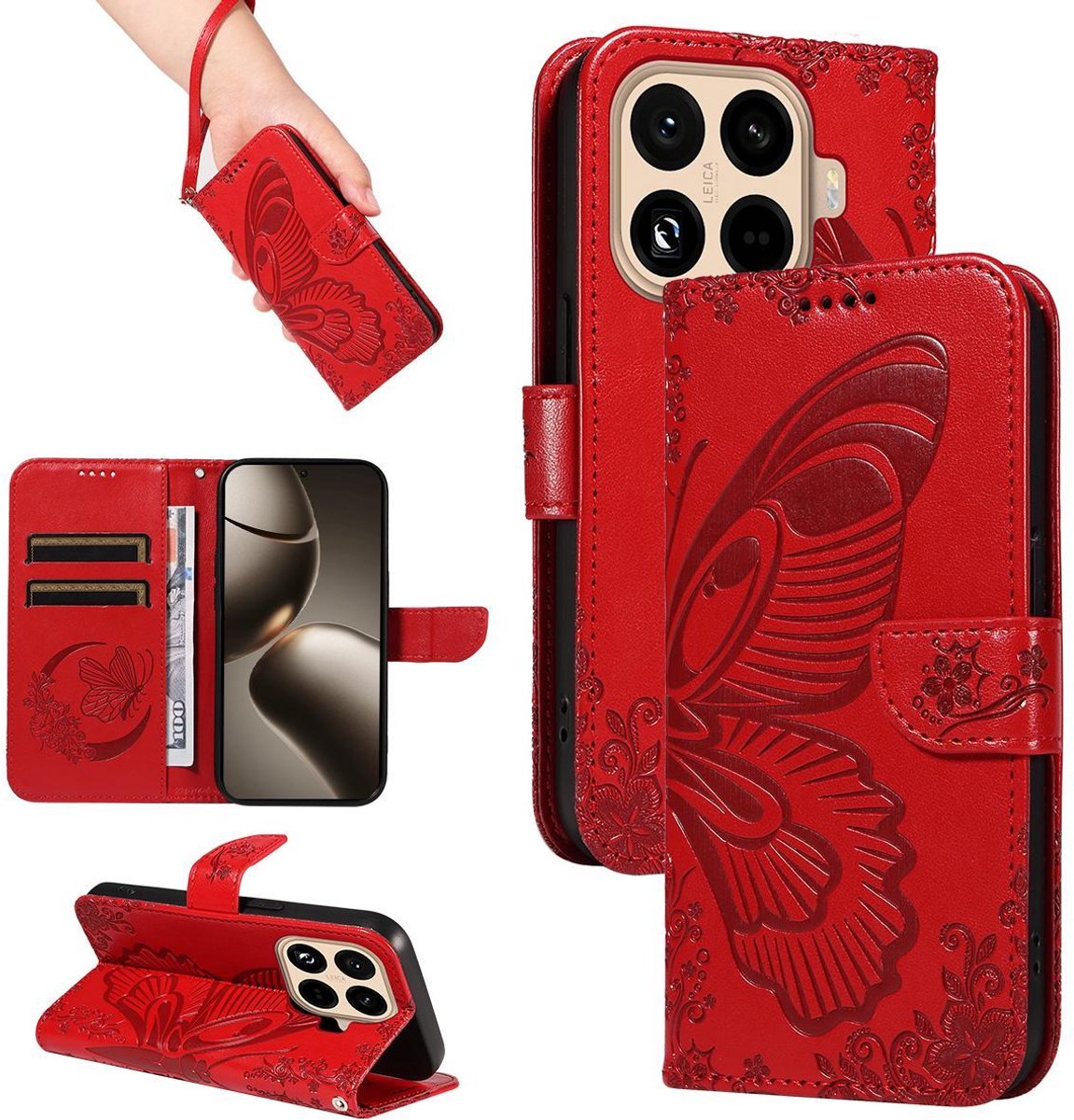 Mobigear Telefoonhoesje geschikt voor Xiaomi 15T Pro Hoesje | Mobigear Butterfly Bookcase Portemonnee | Pasjeshouder voor 2 Pasjes | Telefoonhoesje voor Pinpas / OV Kaart / Rijbewijs - Rood