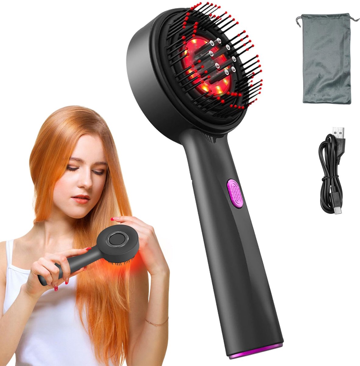 Elektrische Hoofdmassage - Hoofdmassageborstel - Draadloze Hoofdmassagekam - Met Roodlichttherapie & 3 Modi