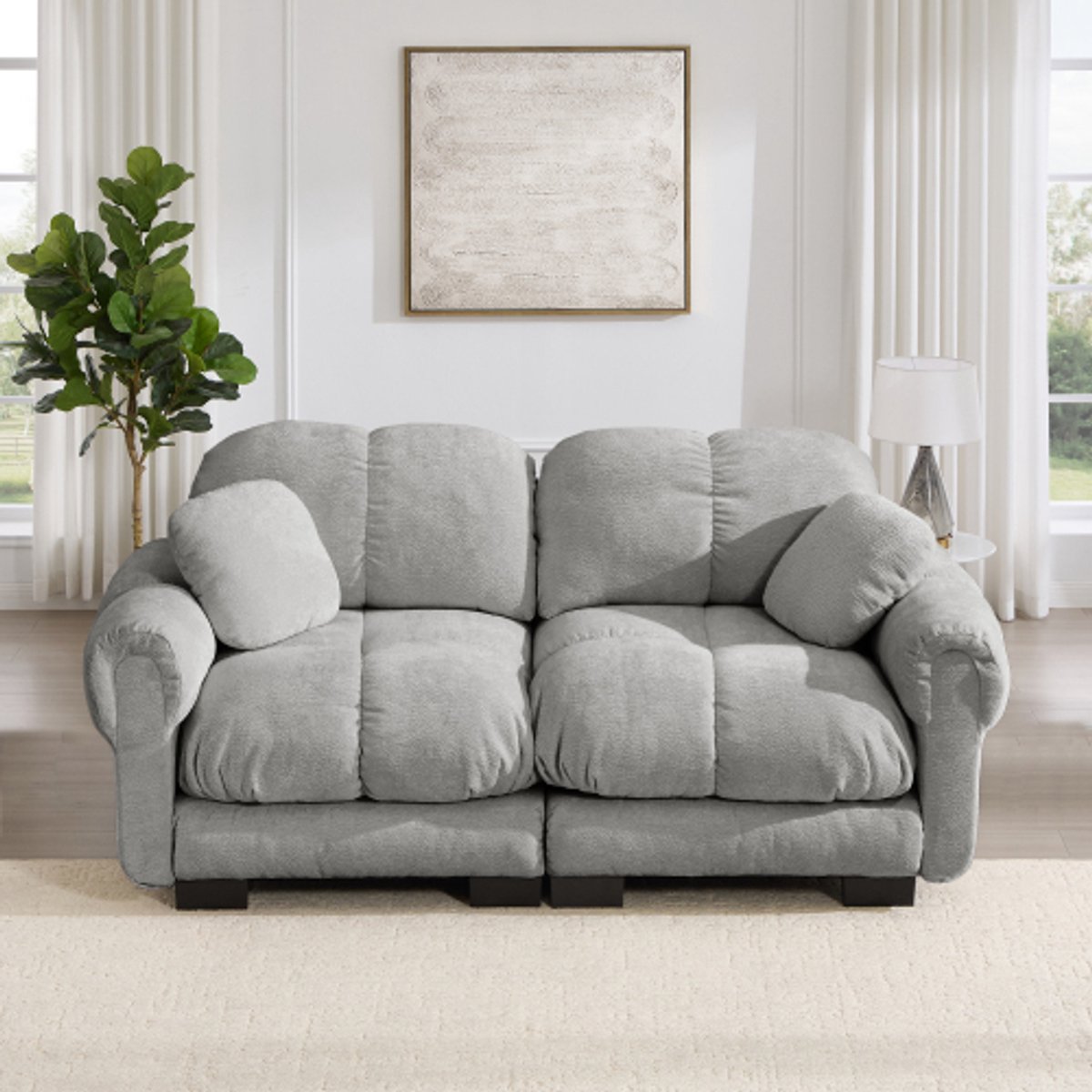 Intebiki 2-zits Hoekbank - Chenille stof - fauteuil - Modulaire U-vormige bank - Geen montage nodig - lichtgrijs