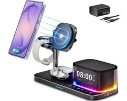 Qi2.2 25W 6-in-1 magnetisch laadstation geschikt voor Samsung, wekker | nachtlampje, Bluetooth-luidspreker, snelle draadloze oplader met MagSafe-standaard voor Z Fold 8 Ultra/Fold8 Wide/S26 Ultra/Watch Ultra2
