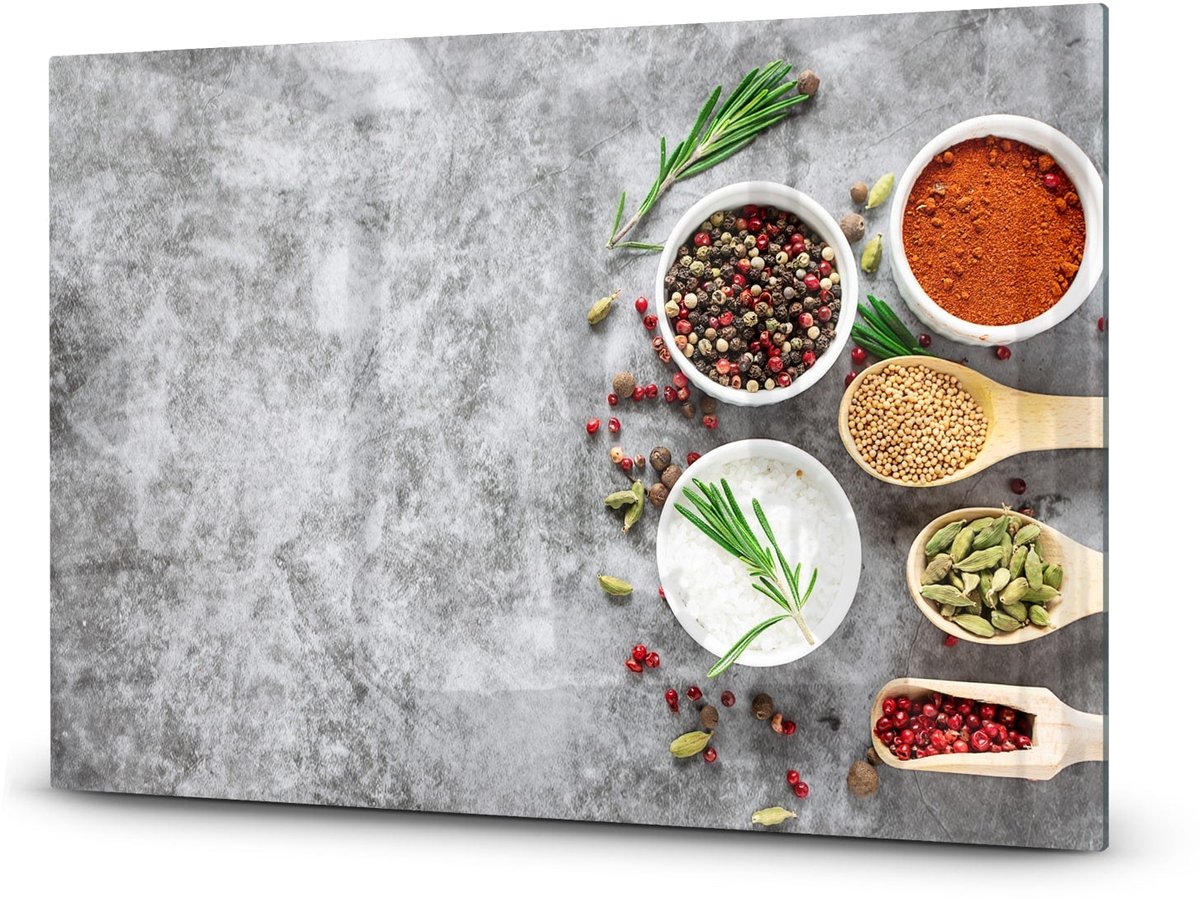 Mydesignglas Glazen Inductie Beschermer - Krasvrij Gehard Glas met Antislip - Afdekplaat voor Kookplaat - Spatscherm Achterwand Keuken - Kruiden & Specerijen, grijze achtergrond - 80x52