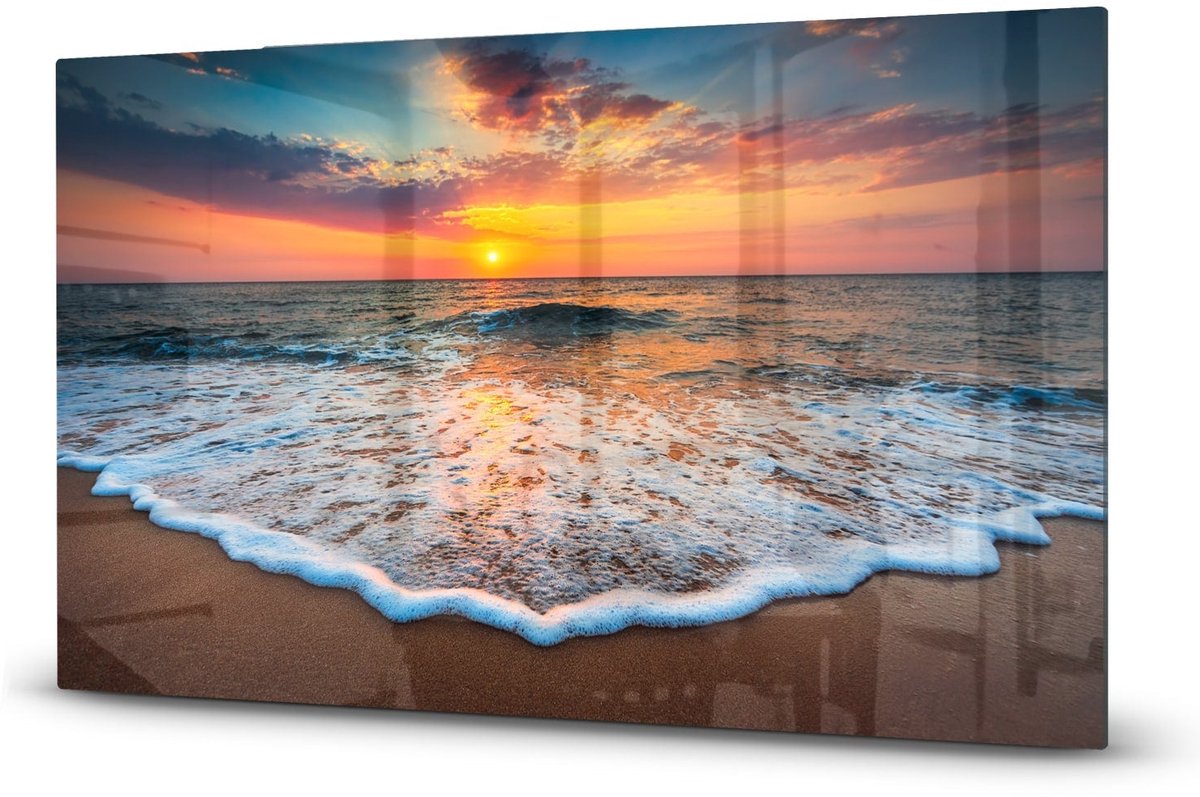 Mydesignglas Glazen Inductie Beschermer - Krasvrij Gehard Glas met Antislip - Afdekplaat voor Kookplaat - Spatscherm Achterwand Keuken - Zonsopkomst aan zee - 90x52