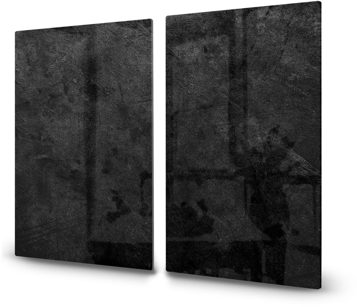 Mydesignglas Glazen Inductie Beschermer - Krasvrij Gehard Glas met Antislip - Afdekplaat voor Kookplaat - Spatscherm Achterwand Keuken - Zwart Beton - 2x30x52