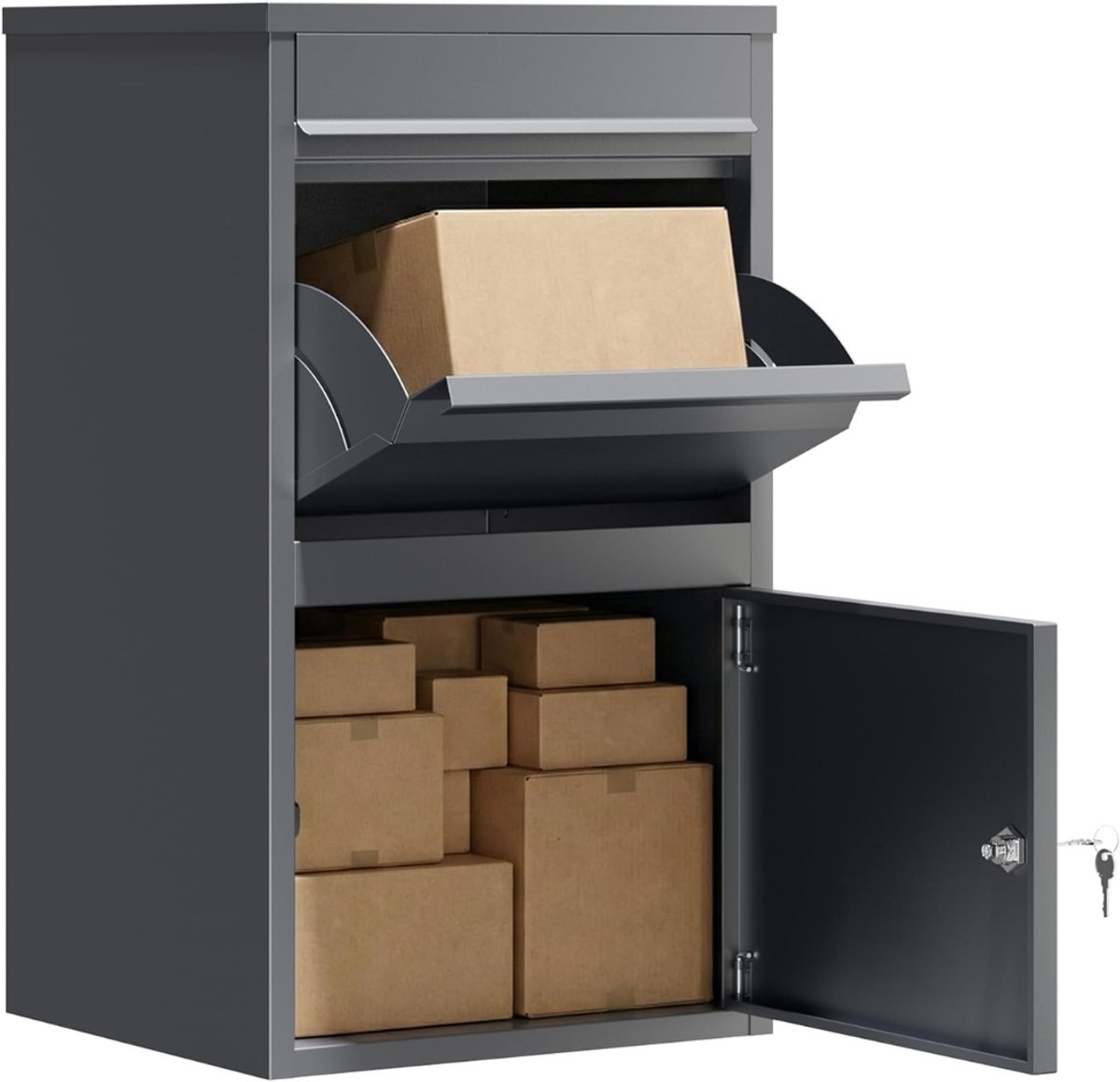SNJY® Pakketbox Buiten - Brievenbus Buiten - Tuinbox - 38D x 41B x 72H cm - Antraciet