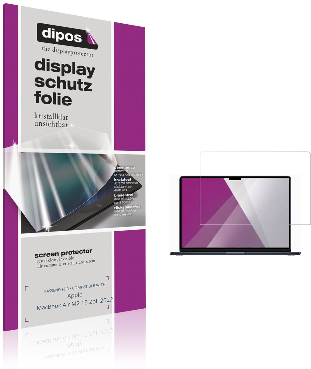 dipos – 2x Beschermfolie geschikt voor Apple MacBook Air M2 15 Inch 2022 | Krasbestendige & heldere Screenprotector Ultra-Thin