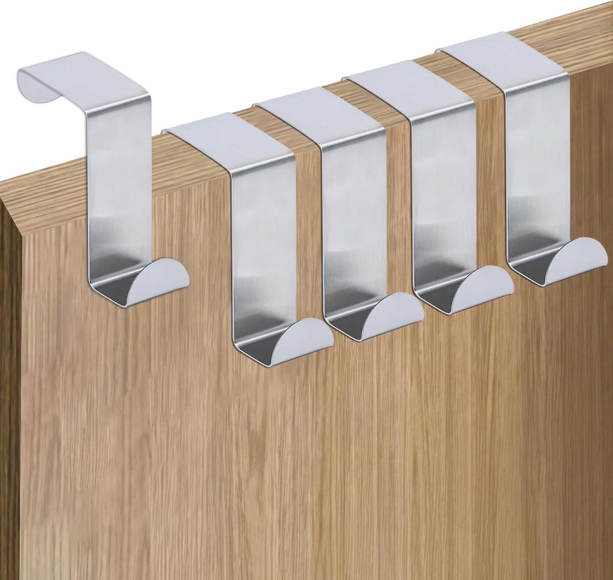 SnelShoppen - Deurhaken Set van 5 - RVS Deur Kledingrek Zilver - Omkeerbare Deurhanger - Hangende Haken Zonder Boren voor Badkamer, Slaapkamer & Keuke