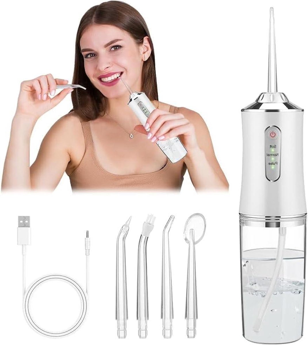 Elektrische Monddouche - Waterflosser Tandreiniger - Mondhygiëne Verbeteren - 3 Reinigingsmodi - 300ml Tank - Wit