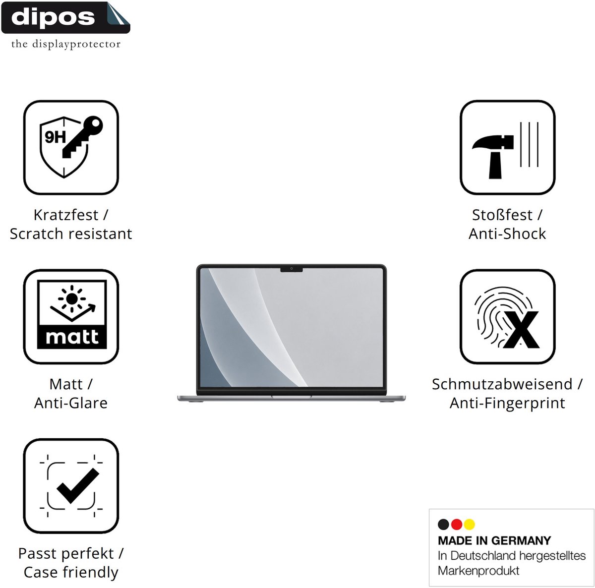 dipos – 2x Matte Pantserfolie geschikt voor Apple MacBook Air M2 13 Inch 2022 | 9H Screenprotector