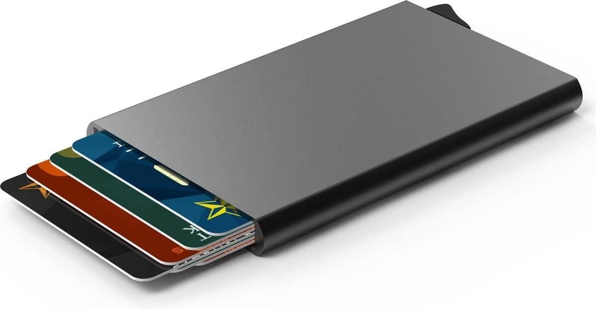 Uitschuifbare Pasjeshouder - Creditcardhouder Aluminium - Veilig Pasjes Bewaren - RFID Beveiligd - 3 Vakken - Zilver