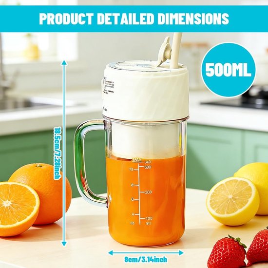 Draagbare Blender - Mini Mixer - Gezonde Drankjes Maken - 6 RVS Bladen - 400 ml - Beige — afbeelding 5