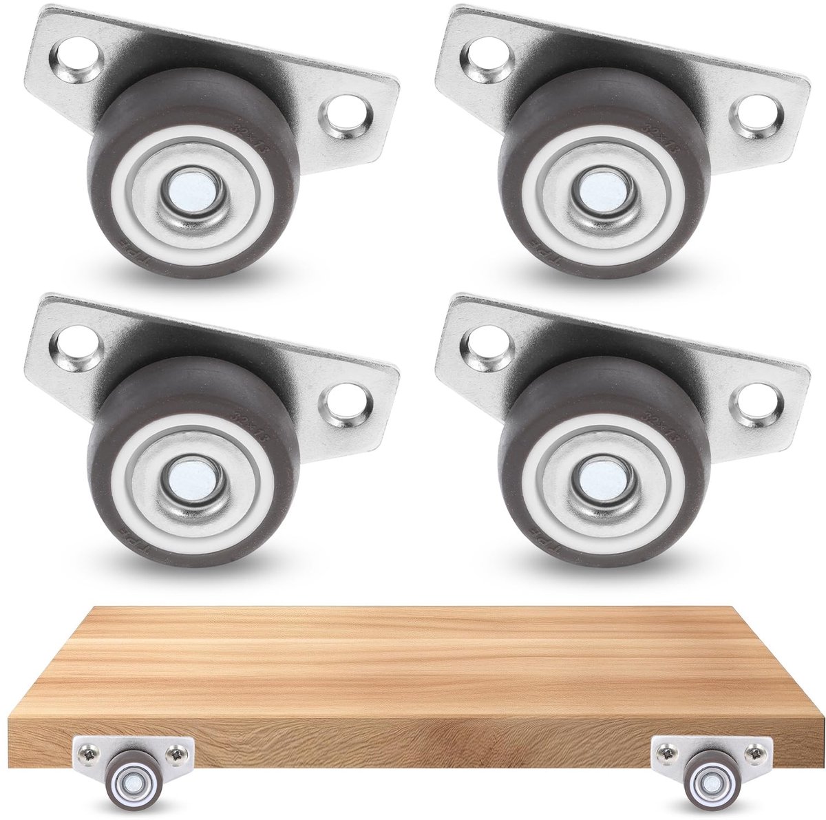 3,2 cm kleine zijdelings gemonteerde zwenkwielen, 4 stuks platte mini-zwenkwielen van roestvrij staal, geschikt voor kantoor, keukenmeubels, tafels, laden, wagens, kasten en planken (bruin