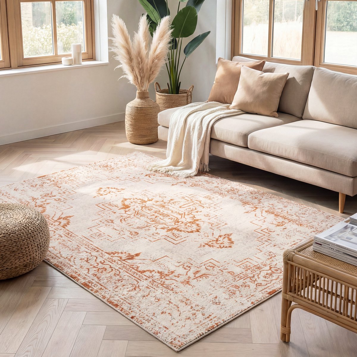 FRAAI Vintage vloerkleed - Spring Ethnic Creme/Terracotta | Stijlvol - 120x170cm