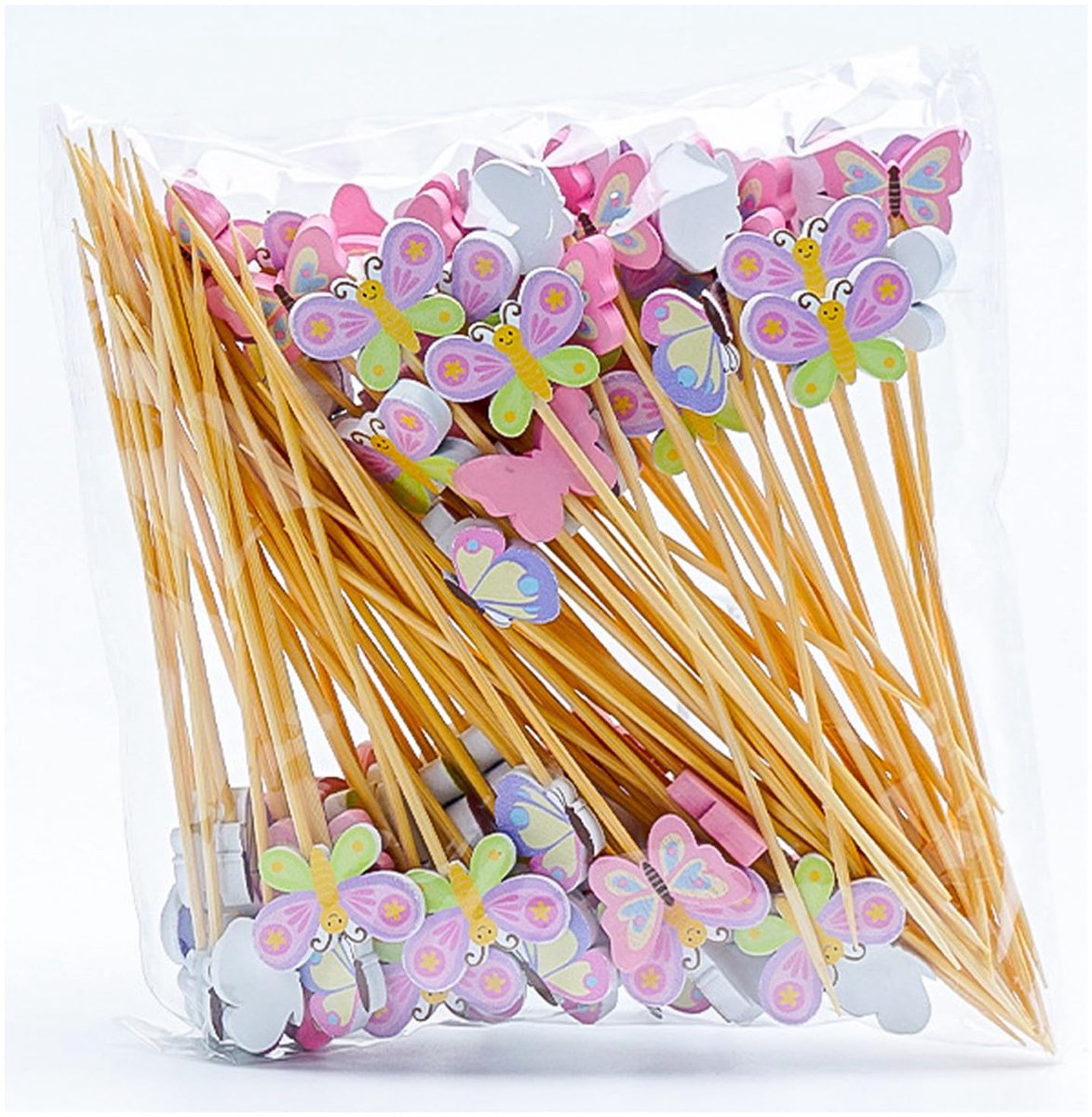 Cocktailspiesen in vlindervorm, 12 cm, fruitspiesen voor kinderen, shish-spiesen, cocktaildecoratie, 100 stuks