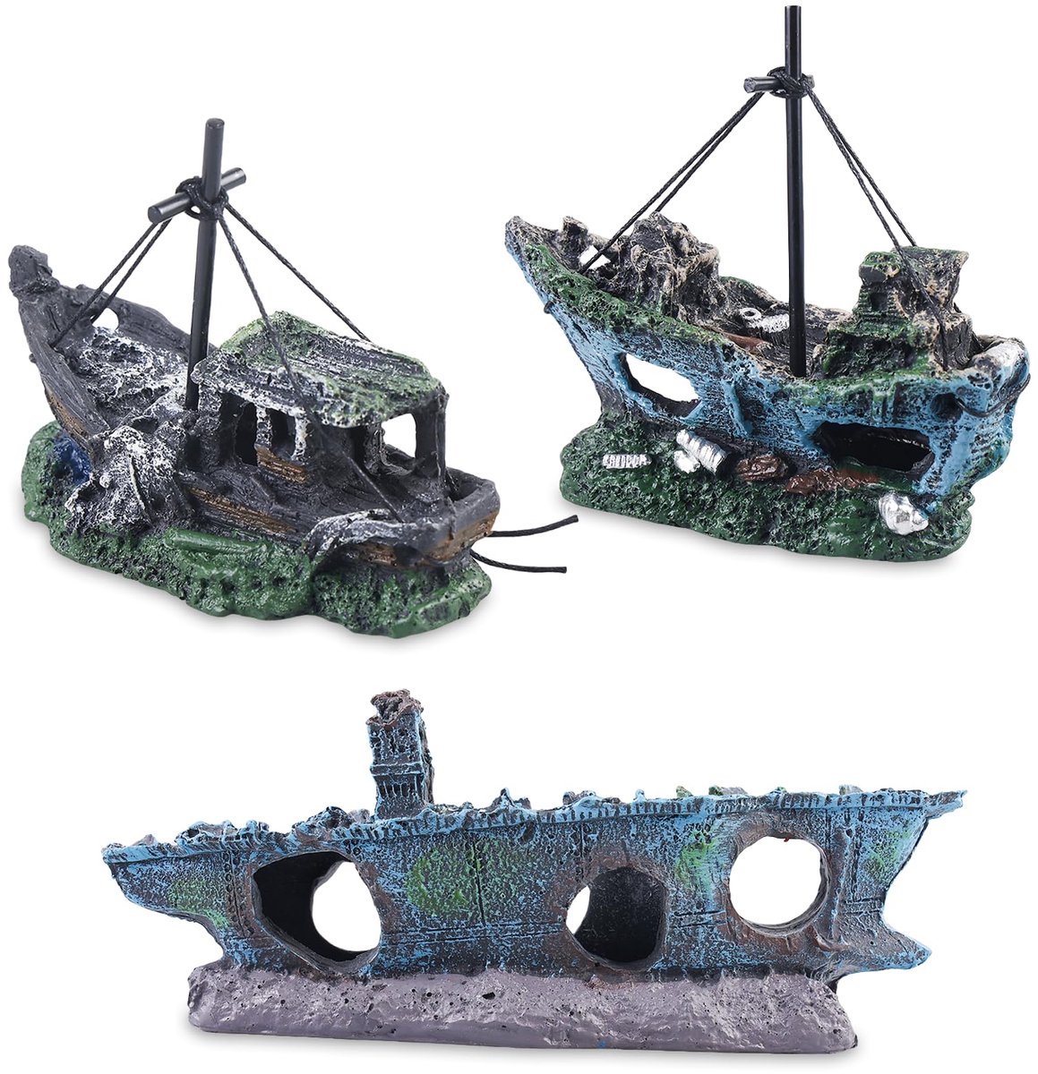 Aquarium scheepswrak decoraties - piratenschip, hars boot ornament voor aquaria