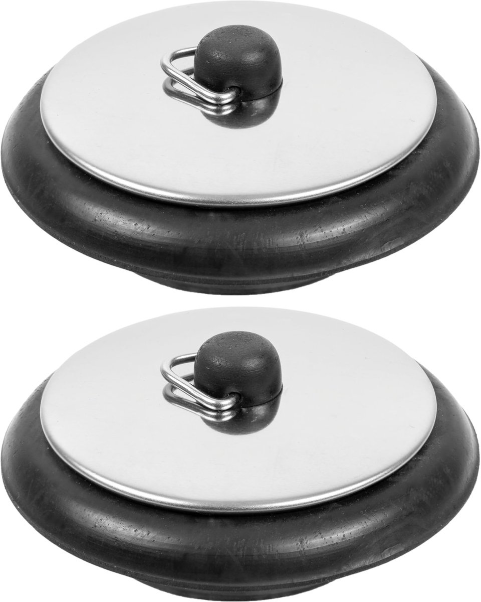stop, 2 stuks, Ø 42 op 39 mm bovenzijde op onderzijde, rubberen afvoerplug voor 1 1/2" inch ventielafvoer, Ø 60 mm verchroomde metalen afdekkap, afvoerstop douchebak
