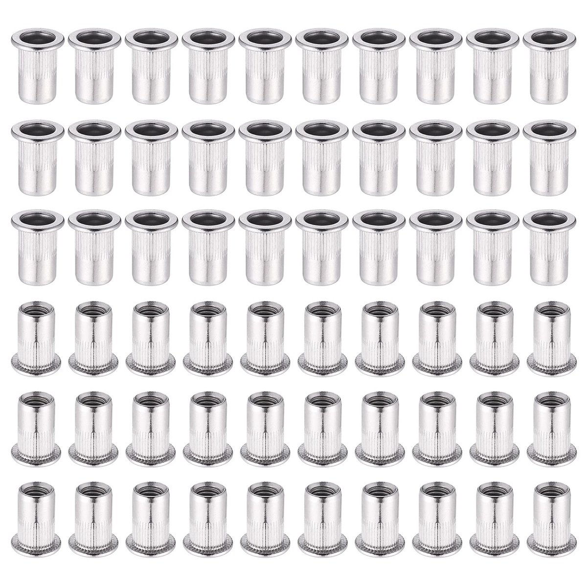 60 stuks klinkmoeren M6, platte kopmoeren van roestvrij staal 304, draadinzet, schroefdraadmoer voor klinknagels, klinkmachine
