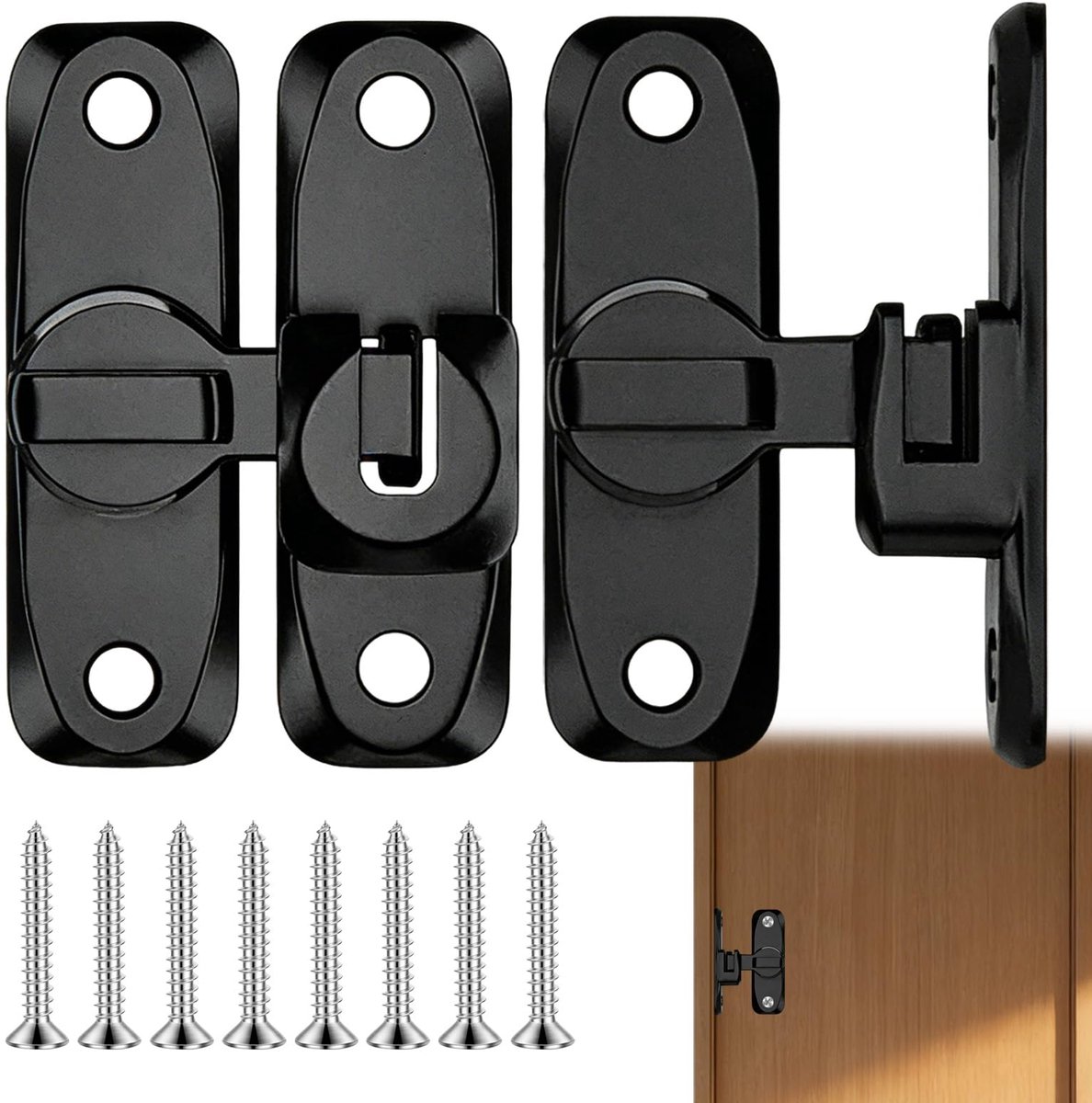 2 stuks schuifdeurslot, schuifdeurslot 90/180 graden vergrendelslot, deurvergrendeling, aluminiumlegering, deurvergrendeling voor tuin, keuken, ramen, binnen- en buitendeuren (zwart)