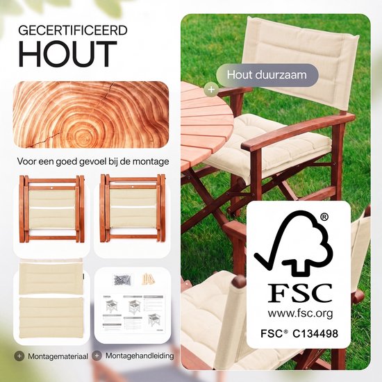 Casaria 2 Regisseursstoelen Gevoerd - FSC Eucalyptus - met Armleuningen - Antraciet — afbeelding 2