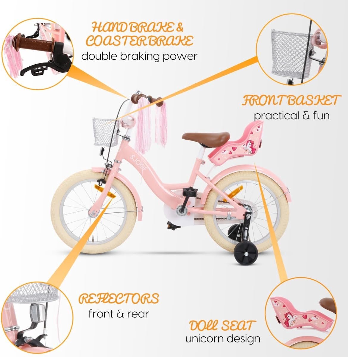 Kinderen fiets 14 inch met poppenzitje - Geschikt voor 3-5 jaar - Verstelbare zadel en stuur - Veilig met zijwielen - ShopVlot
