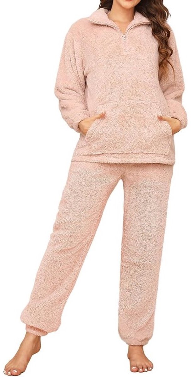 Warme Fleece Pyjama Set Dames met Rits en Zakken