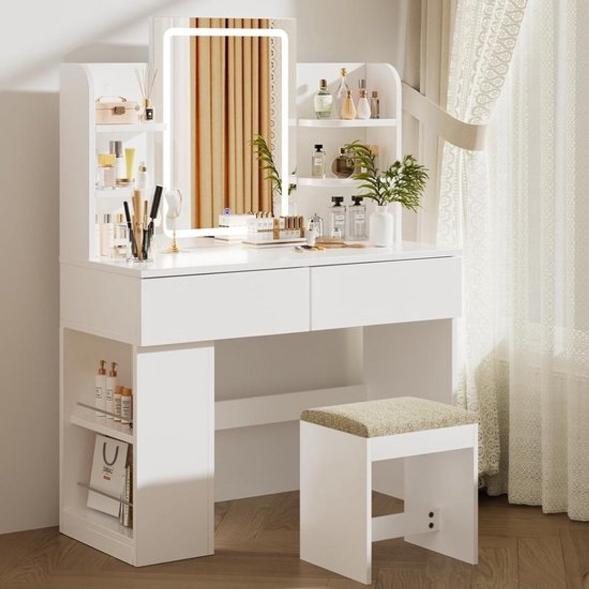 Moderne Kaptafel met Verstelbare LED Verlichting en Grote Spiegel