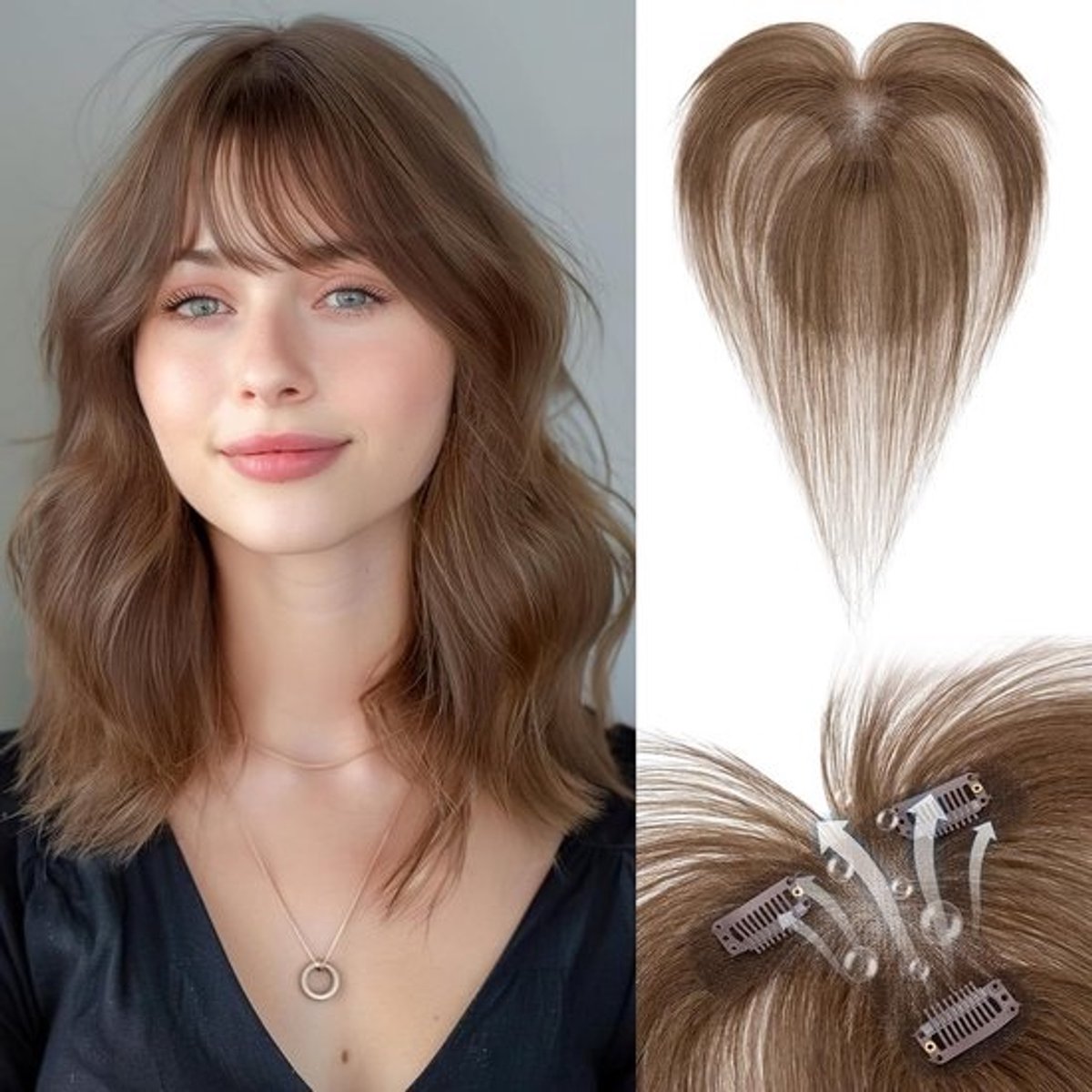 Natuurlijke Haartopper voor Dames met Dunner Wordend Haar - T-Model Clip-In Volume en Dekking