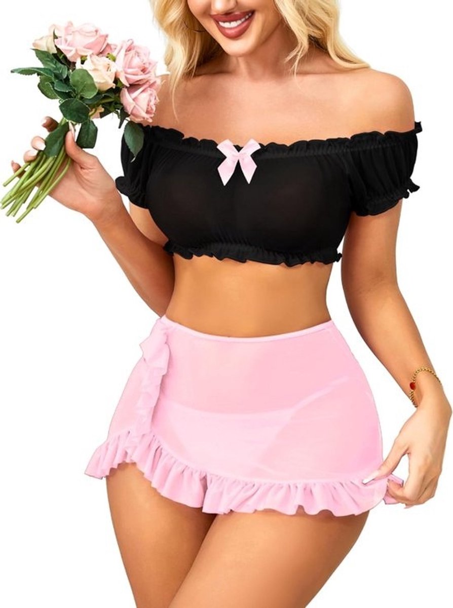 Set Sexy Lingerie Dames Kant Crop Top en Miniskirt