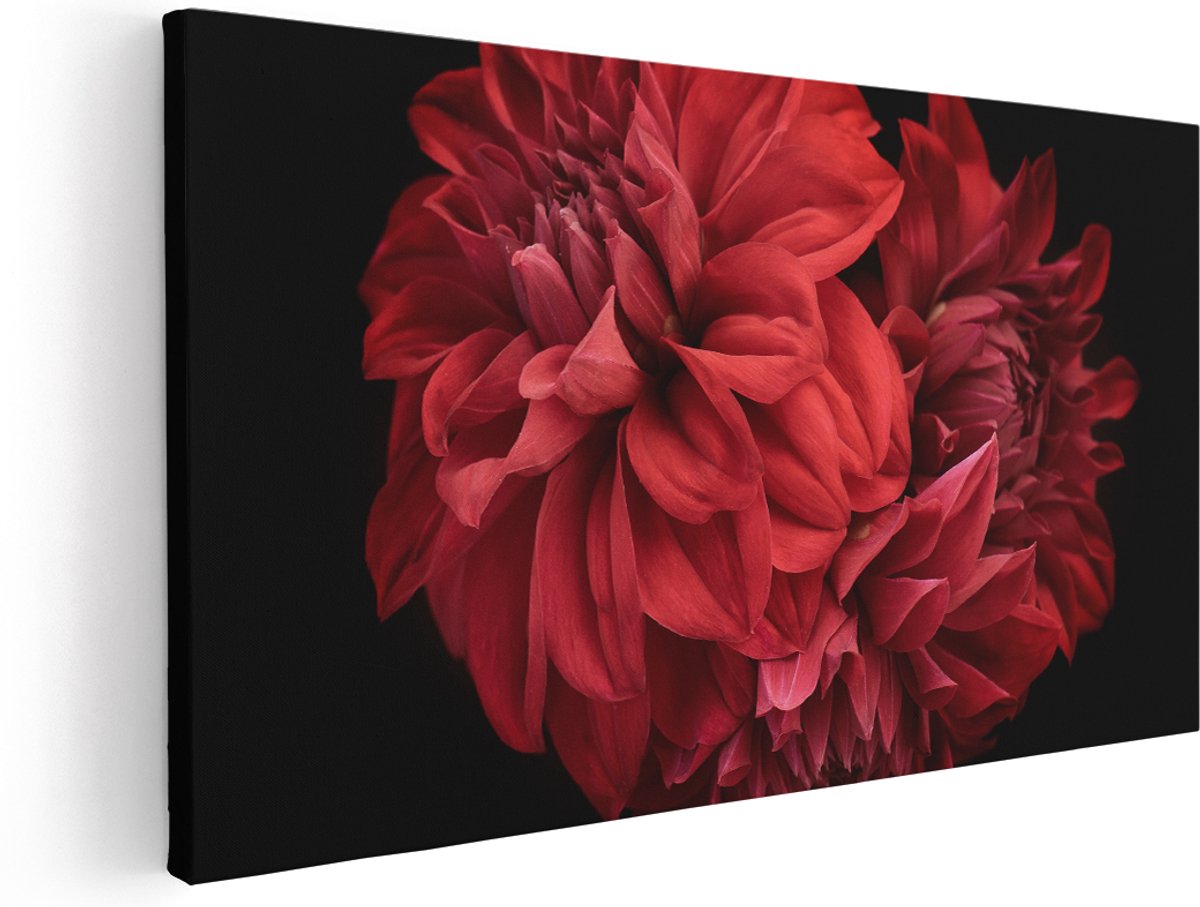 Artaza Canvas Schilderij Rode Dahlia Bloemen - 180x90 cm - Groot - Wanddecoratie Woonkamer - Schilderijen - Muurdecoratie