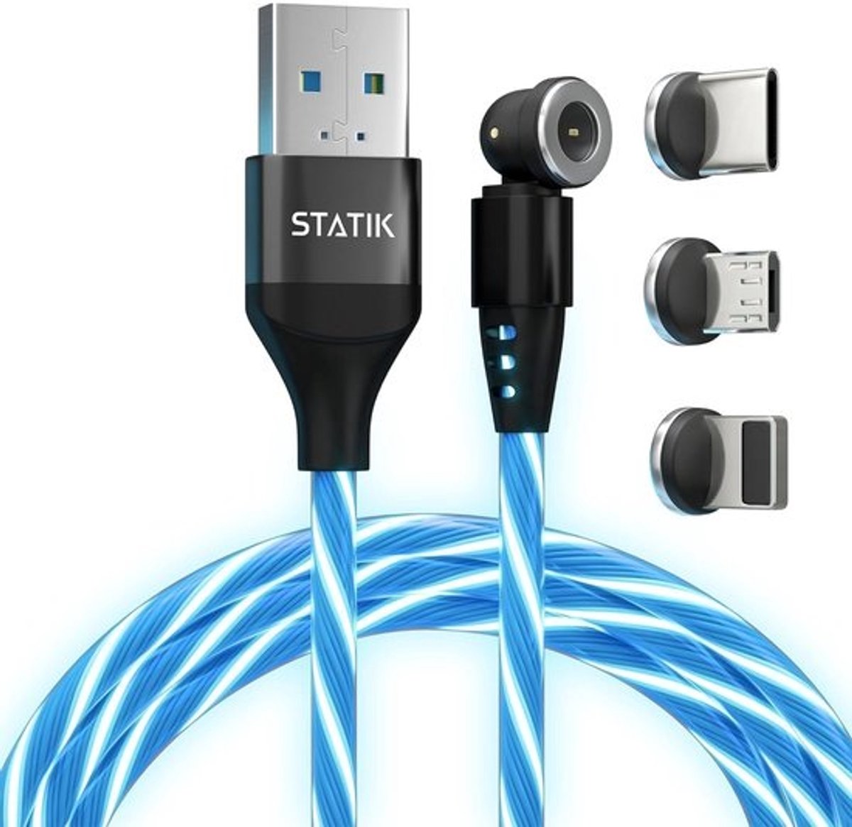 Magnetische USB-C Oplaadkabel met LED Licht - 3in1 Kabel (USB C, Micro USB) - 2 Meter