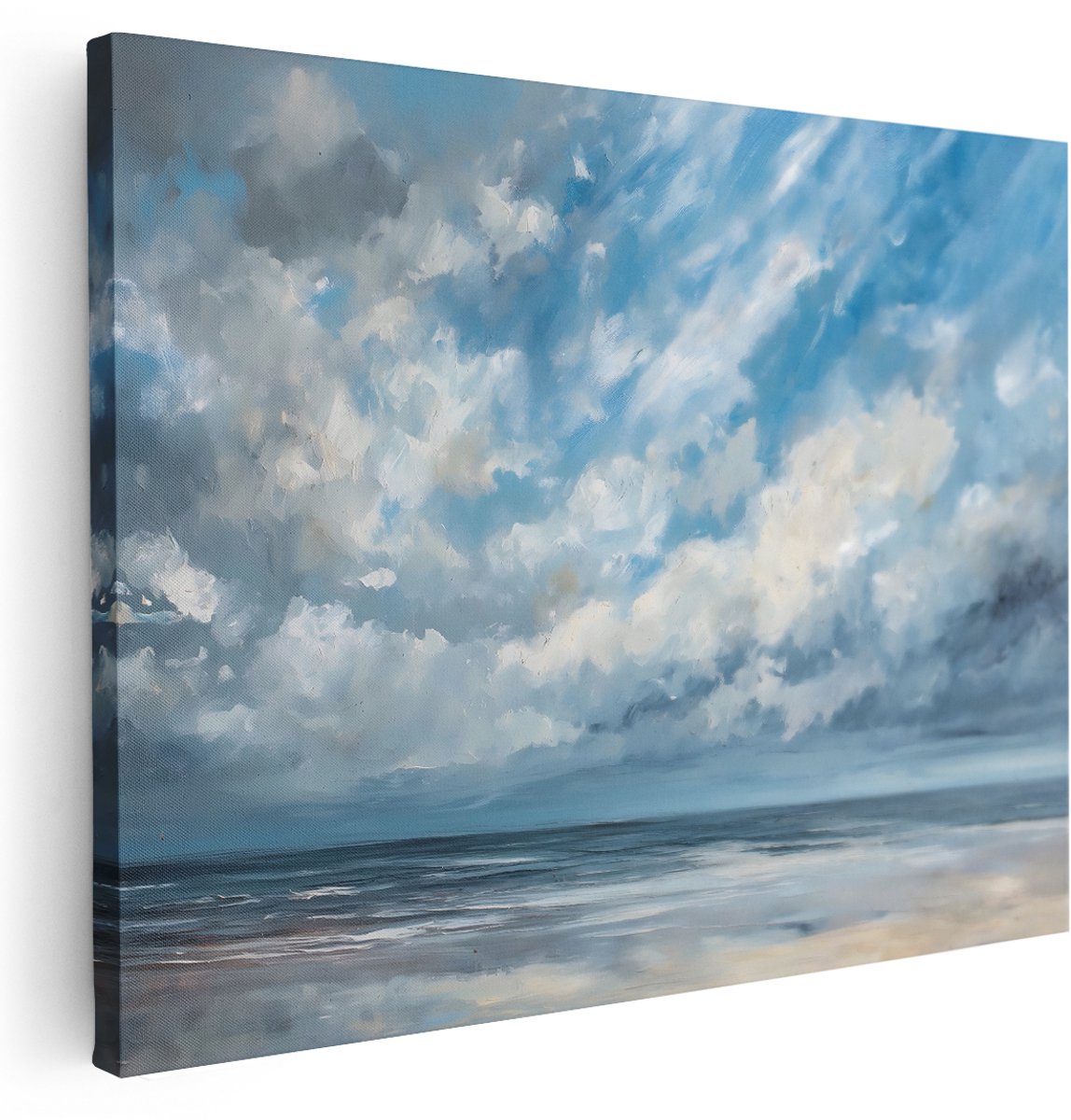 Artaza Canvas Schilderij Strand - 160x120 cm - Groot - Wanddecoratie Zee Duinen - Muurdecoratie Natuur - Schilderijen Op Canvas Wolken