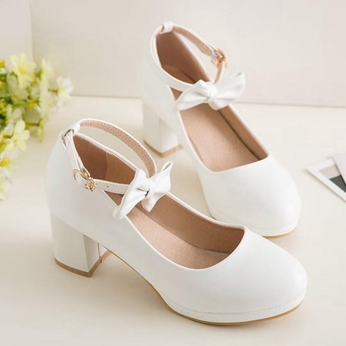 Dames Blokhak Pumps met Bandje en Strik - Elegante Pumps voor Feest en Werk