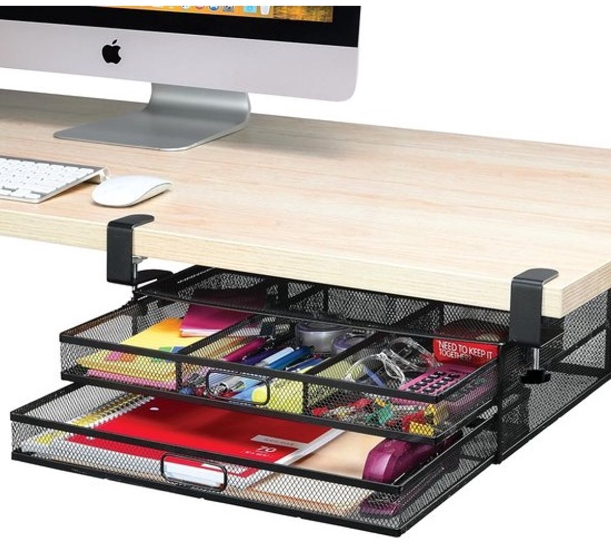 Onder Bureau Lade Organizer - Klembevestiging Metalen Opbergbak voor Bureau & Kantoorartikelen