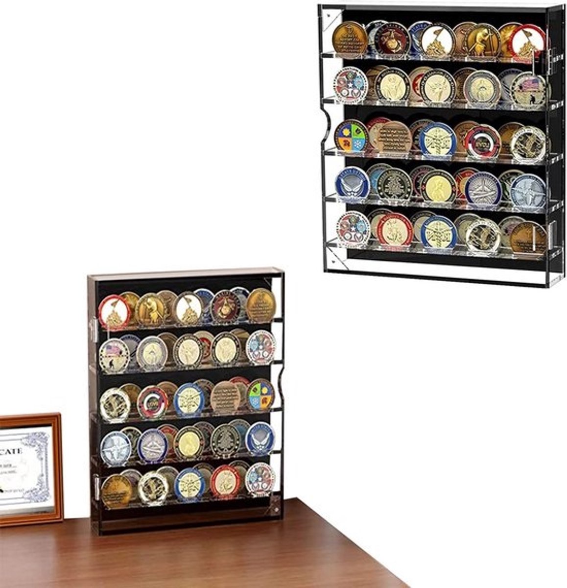 Acryl Muntenvitrine voor 45 Coins - Display voor Militaire Medailles, Pokerchips en Anime Munten