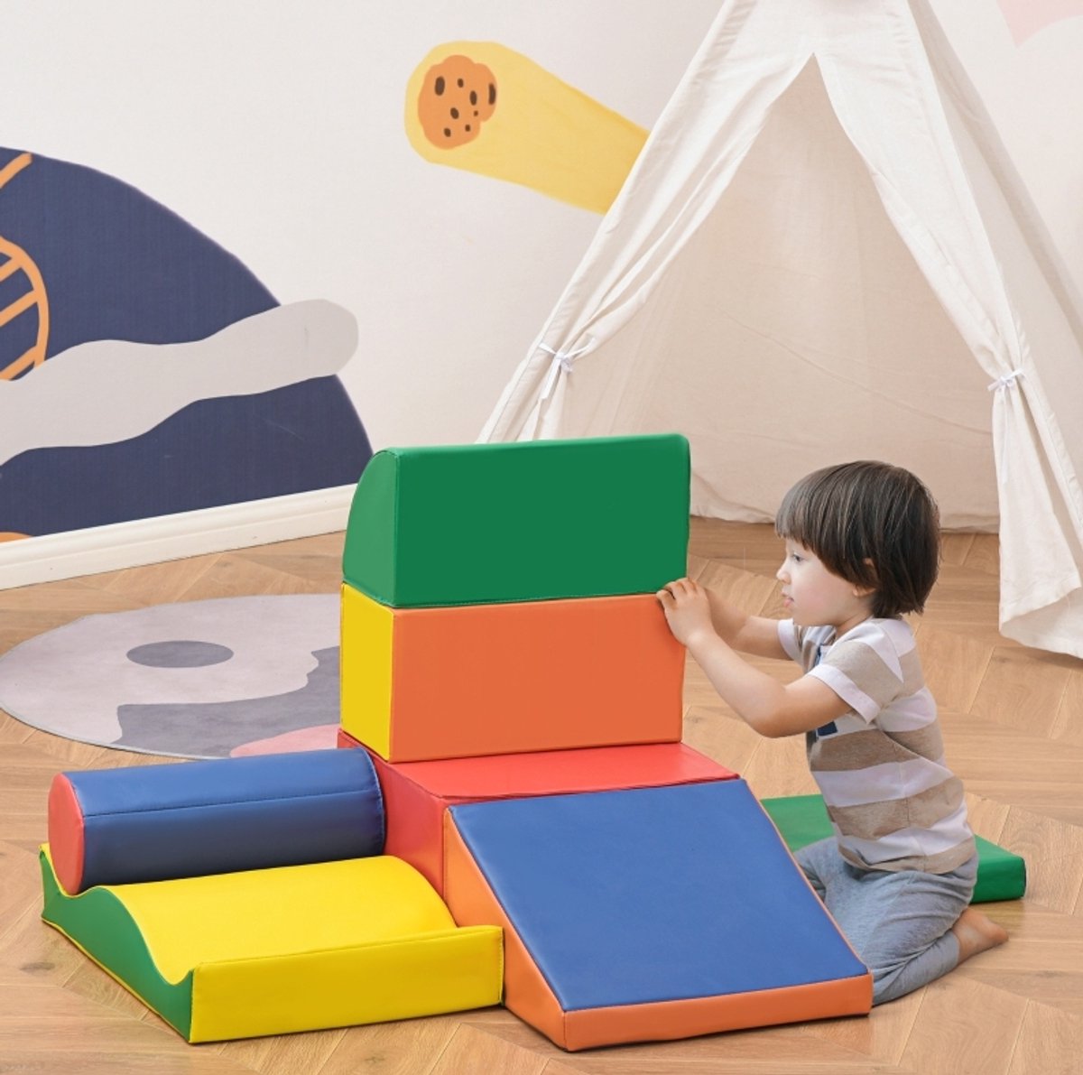 COVREO Softspeelblokken 68 x 52 x 43 cm kleurrijk kunstleer - 7-delige set voor kinderen