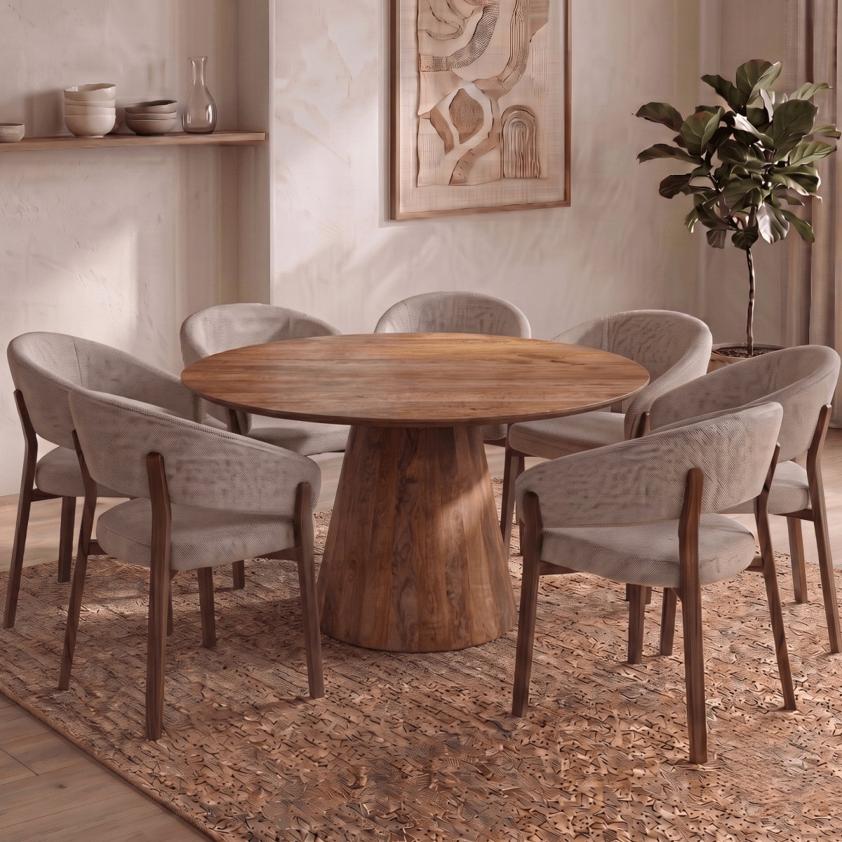Mangohouten Eettafel Nova Rond 130 cm Mahom Industrieel - Dinertafel van Mangohout & Metaal - Industriële Eettafel