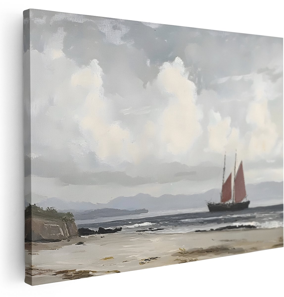 Artaza Canvas Schilderij Zee - 160x120 cm - Groot - Wanddecoratie Zeilboot - Muurdecoratie Strand Landschap - Schilderijen Op Canvas Natuur