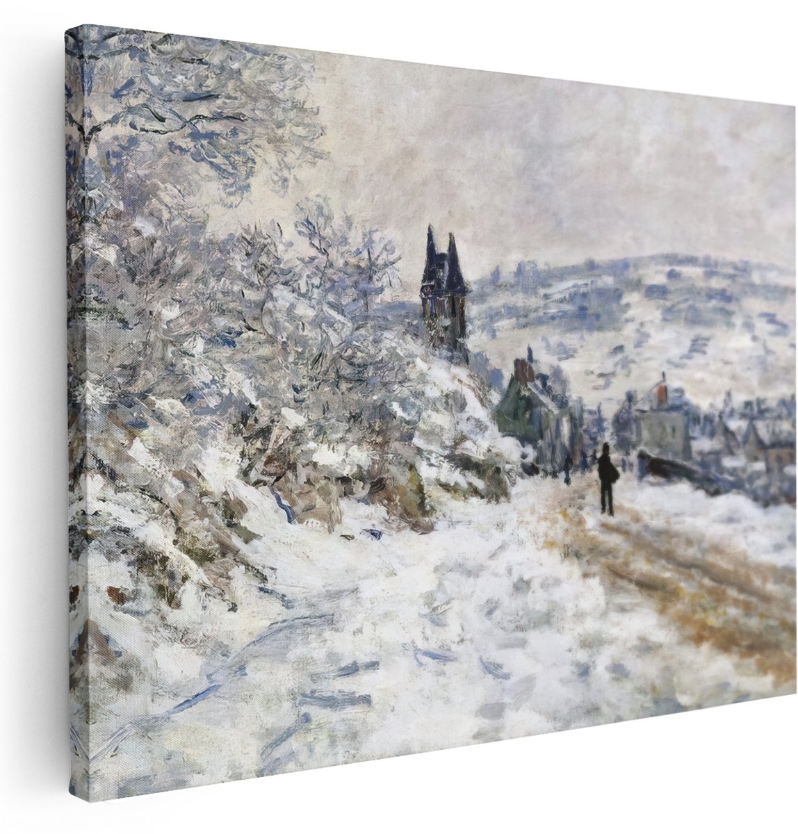 Artaza Canvas Schilderij Landschap Schilderij - 160x120 cm - Groot - Wanddecoratie Monet - Muurdecoratie Winter - Schilderijen Op Canvas Impressionisme