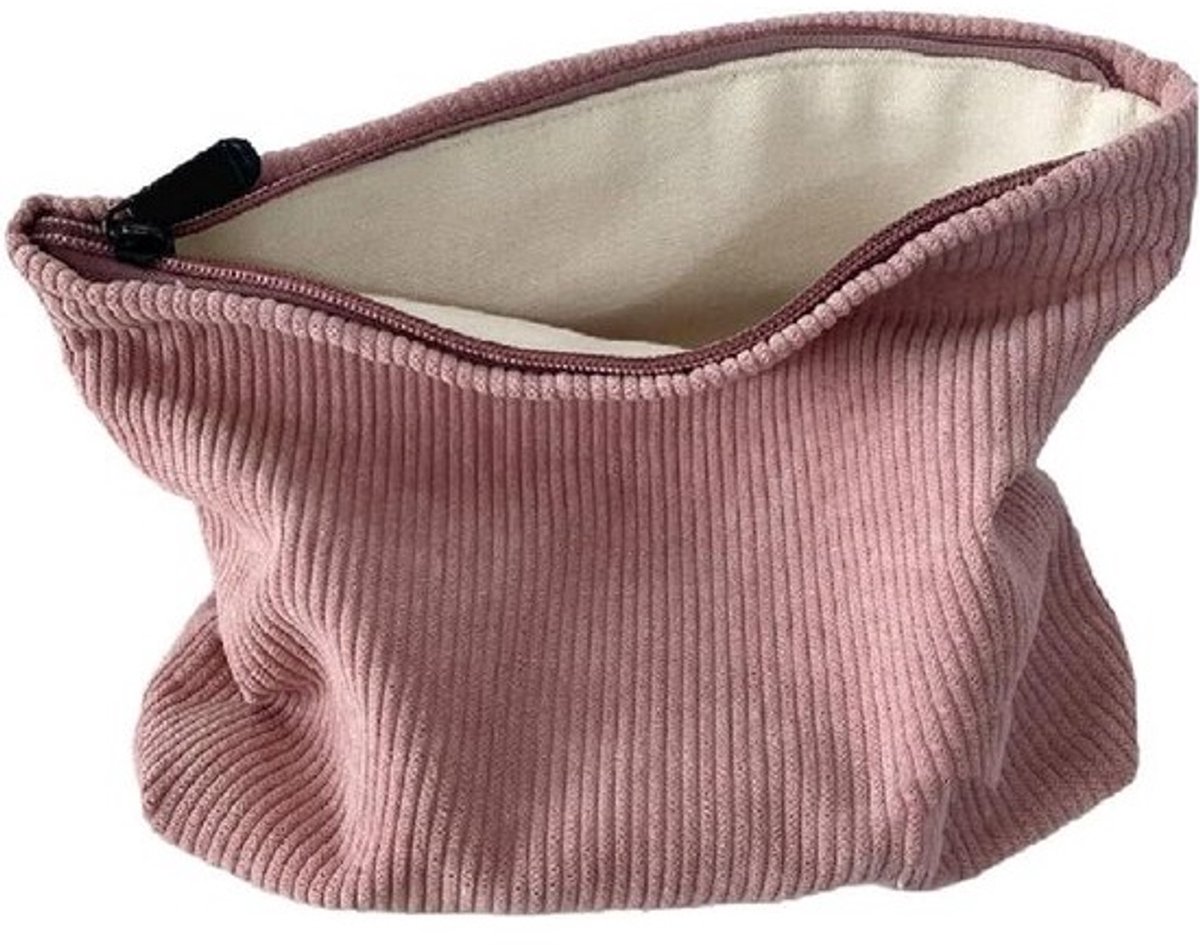 Grote Make-up Tas voor Dames en Meisjes - Reis etui met Hoge Capaciteit - Corduroy Roze