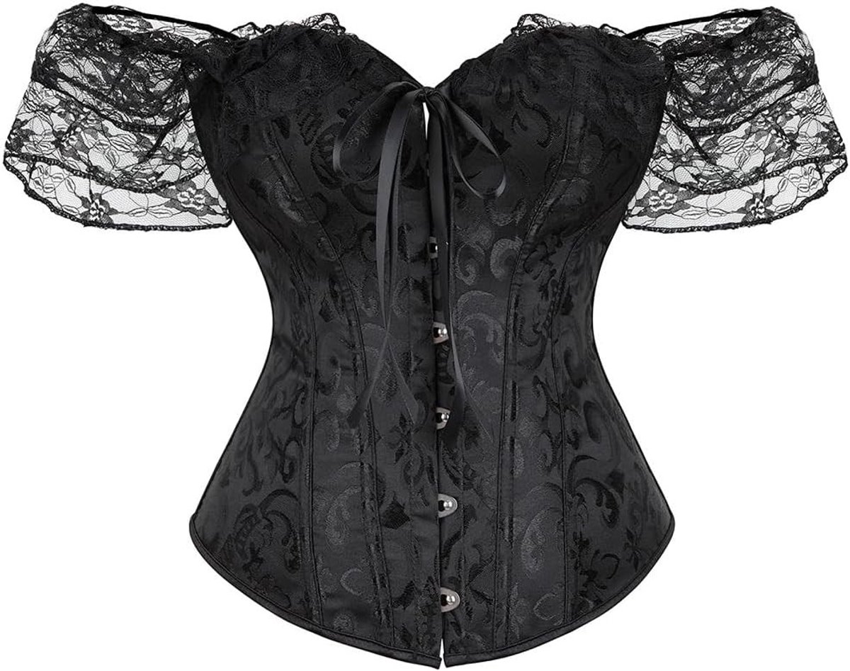 Vintage Floral Lace Off Shoulder Corset Top voor Dames met Mouwen en Ondersteuning - Elegante Lingerie met Taillebeugels
