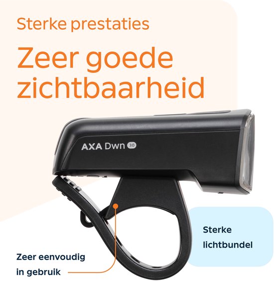 AXA Dwn 30 USB fietsverlichting set – USB oplaadbare koplamp en achterlicht – 30 lux – Vervangbare batterij – Fietsverlichting voor dagelijks gebruik — afbeelding 3