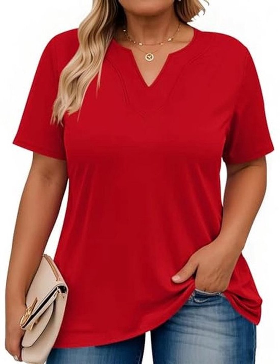 Dames Plus Size V-Hals T-shirt Korte Mouw Oversized Zomer Tops Casual Losse Blouses 2025