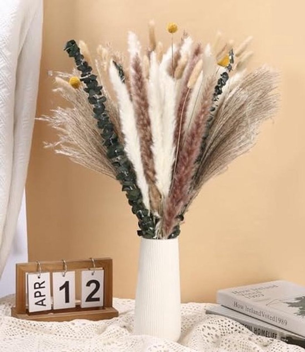 Gedroogd Pampas Gras Boho Decoratie 115 Stuks - Eucalyptus en Riet Gras Boeket voor Tafel en Bruiloften