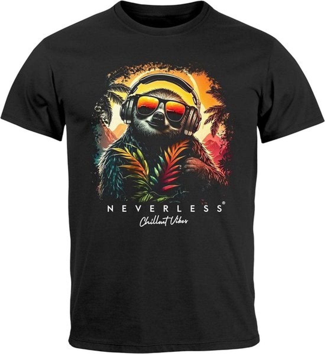 Heren T-shirt met DJ Chill Luiaard Print - Zwart - XL