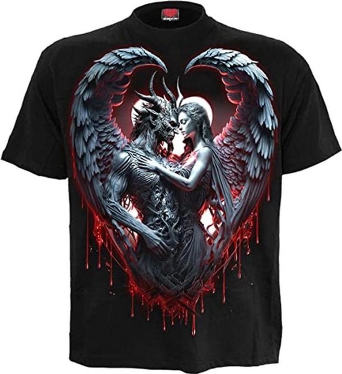 Zwart T-shirt met Draak en Hart Print voor Dames