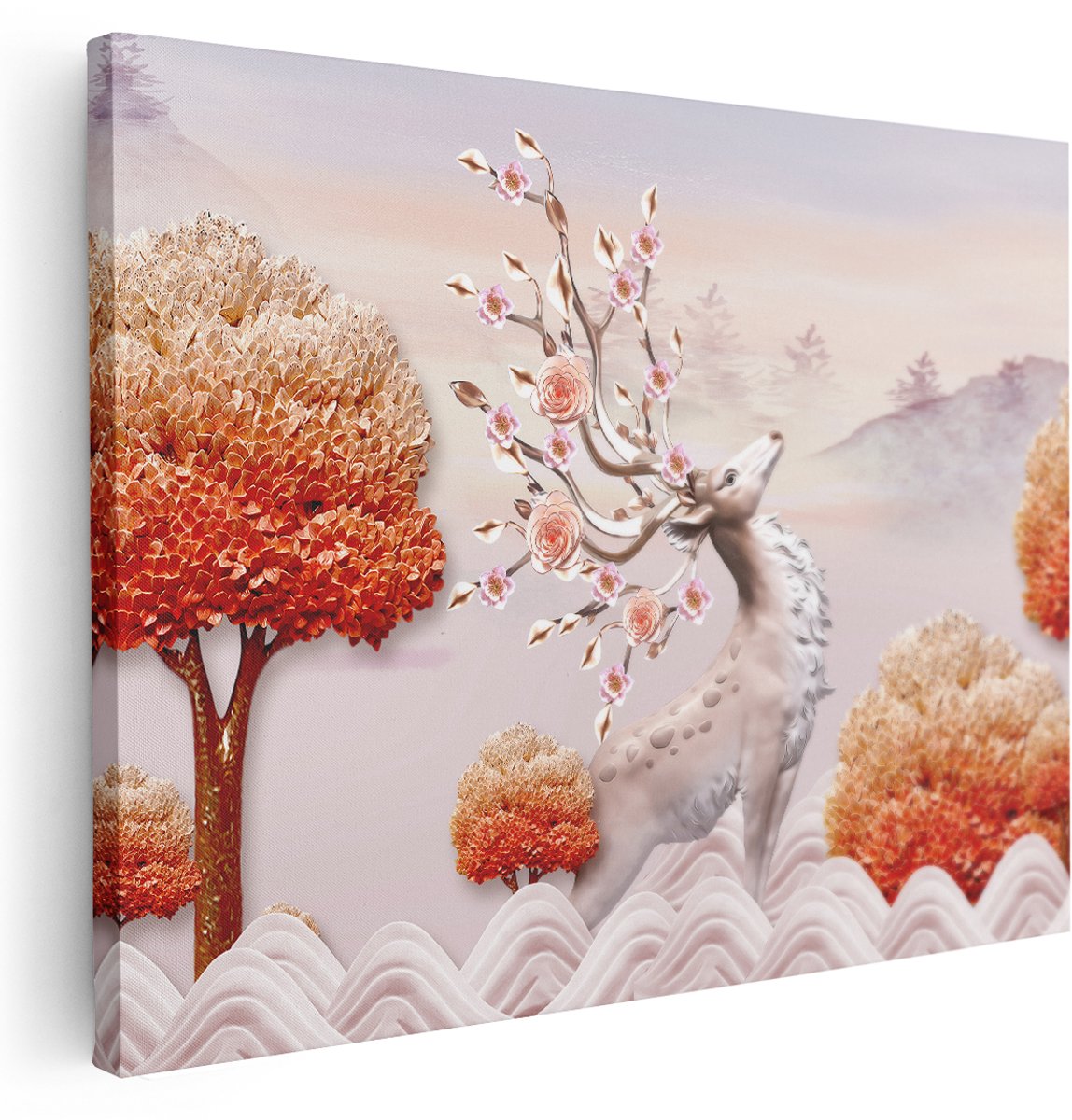 Artaza Canvas Schilderij 3D Illustratie Hert - Abstract - 160x120 cm - Groot - Wanddecoratie Woonkamer - Schilderijen - Muurdecoratie