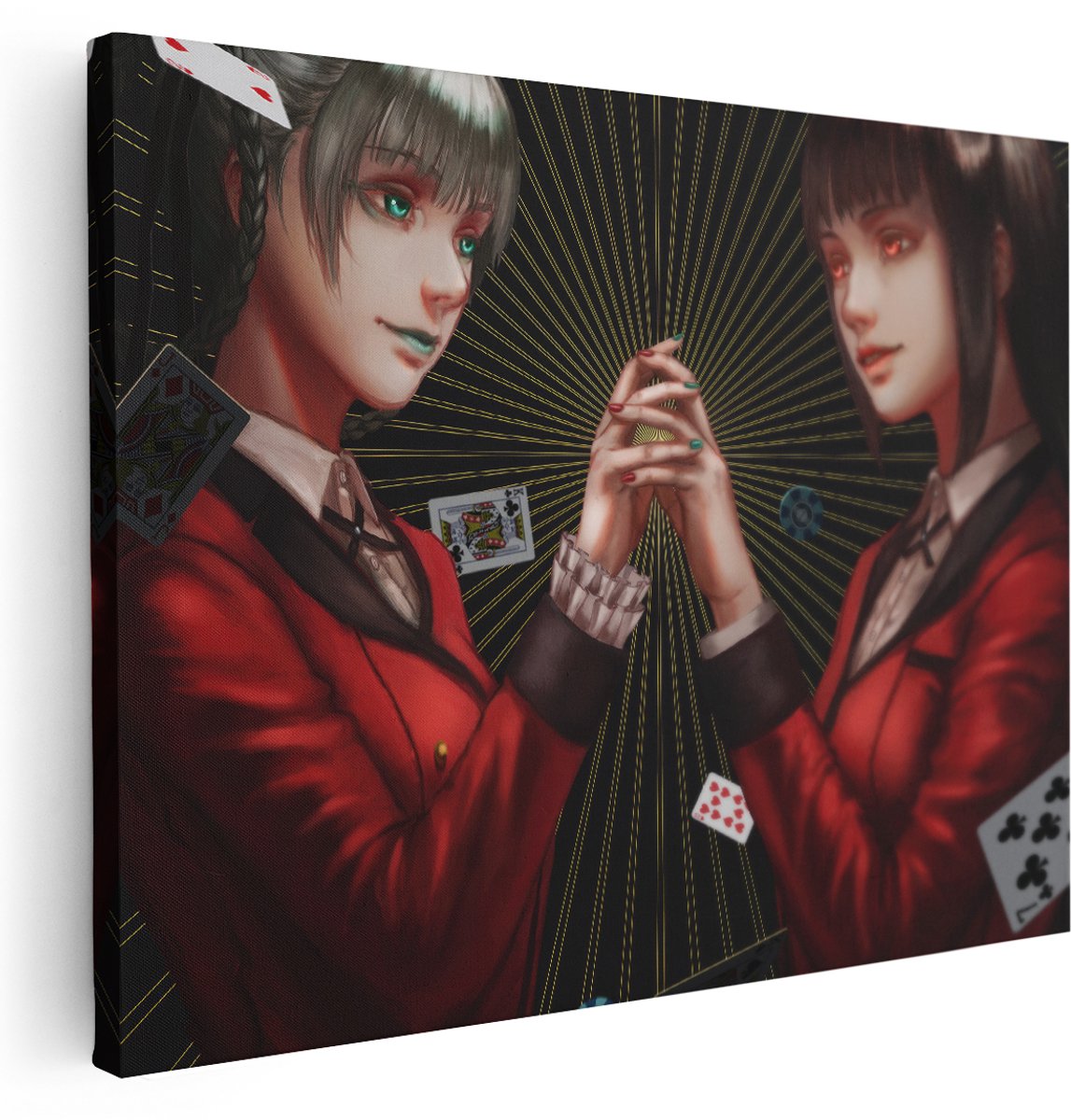 Artaza Canvas Schilderij Kakegurui Anime - 160x120 cm - Groot - Wanddecoratie Casino Poker - Muurdecoratie Schilderij Meisje - Kamer Accessoires Rood